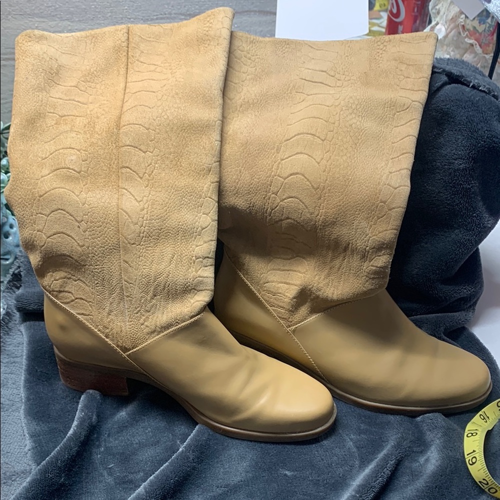Markon Shannon camel leather snakeskin embossed pull on calf boot size 6.5